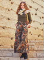 Khaki Printed Pockets Detailed Button-Up Wide Leg Pants